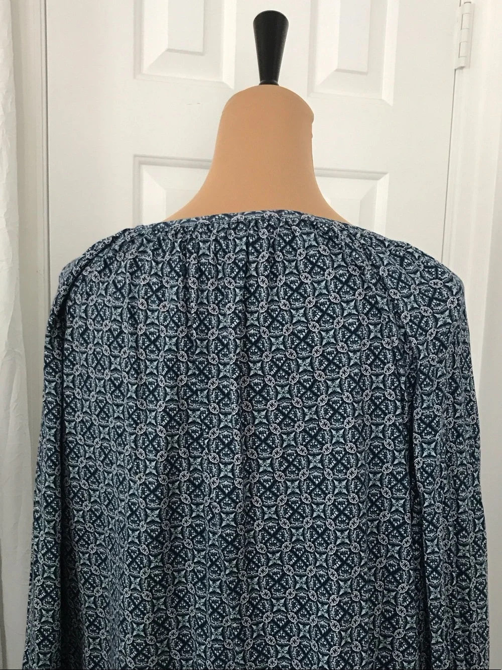 Michael Kors Navy and White Printed Peasant Tunic